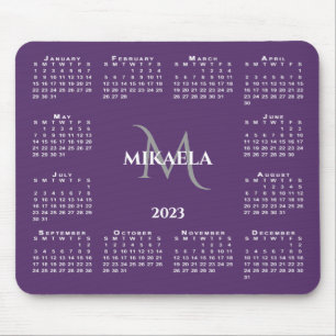2023 Calendar Chic Monogram Name on Purple Mouse Mat