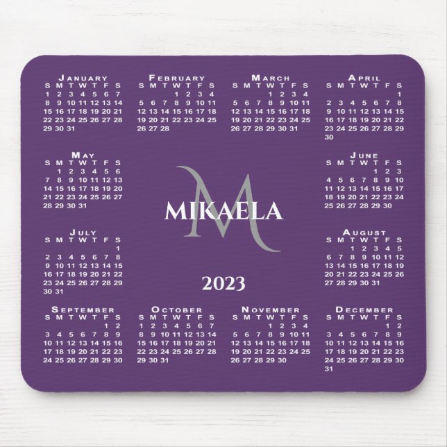 2023 Calendar Chic Monogram Name on Purple Mouse Mat (Front)