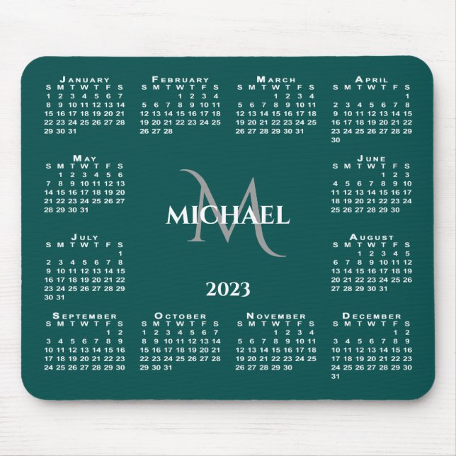 2023 Calendar Chic Monogram Name on Teal Mouse Mat (Front)