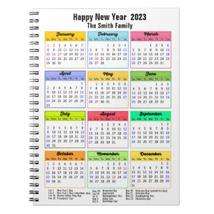 2023 Calendar Colourful Yearly Modern Custom  Notebook