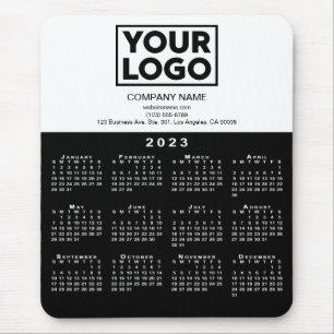 2023 Calendar Company Logo and Text Black White Mouse Mat