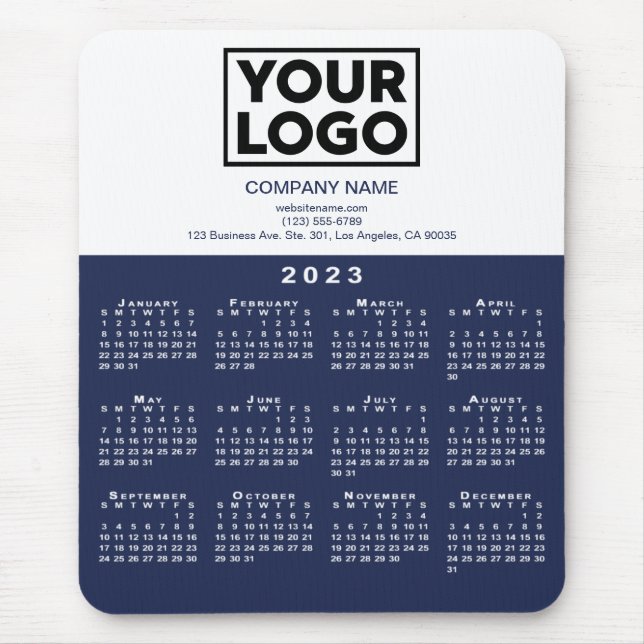 2023 Calendar Company Logo and Text Navy White Mouse Mat (Front)