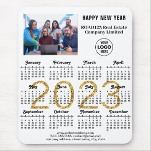2023 Calendar Company Photo Logo Gold Script Mouse Mat