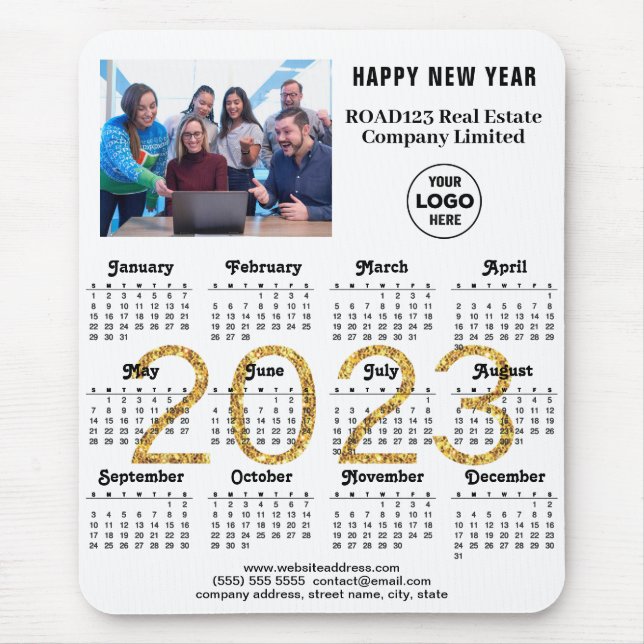 2023 Calendar Company Photo Logo Gold Script Mouse Mat (Front)
