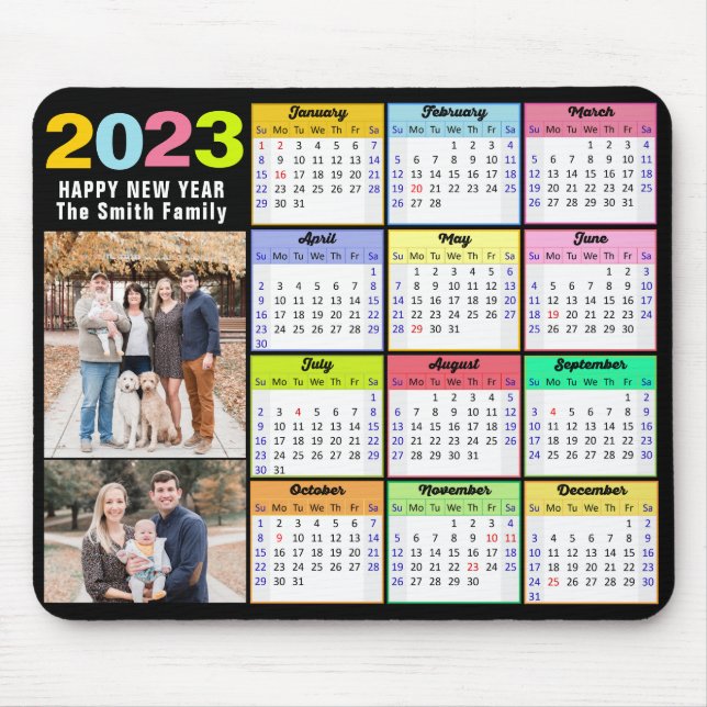 2023 Calendar Custom Family 2 Photo Modern Mouse Mat (Front)