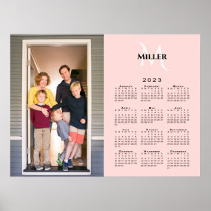 2023 Calendar Custom Photo Monogram Name on Pink Poster