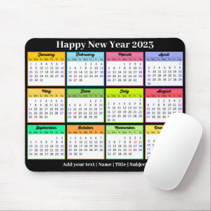 2023 Calendar Custom Text White Black Minimalist Mouse Mat