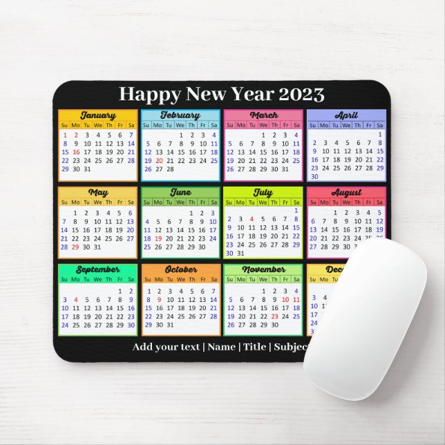 2023 Calendar Custom Text White Black Minimalist Mouse Mat (With Mouse)