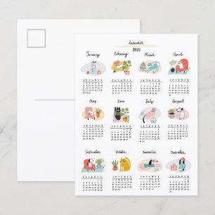 2023 Calendar Cute Cartoon Cats and Dogs Postcard