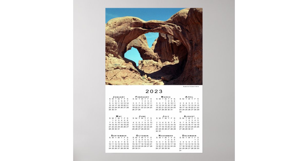 2023 Calendar Double Arch Desert Landscape Poster Zazzle