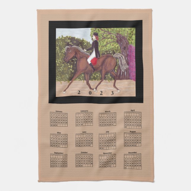 2023 Calendar Dressage Horse Equine Riding Sports Tea Towel (Vertical)