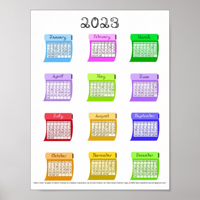 2023 Calendar Fabric Font Month Sewing Bolts Poster (Front)