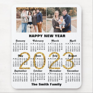 2023 Calendar Family Photo Gold Script Custom Mouse Mat