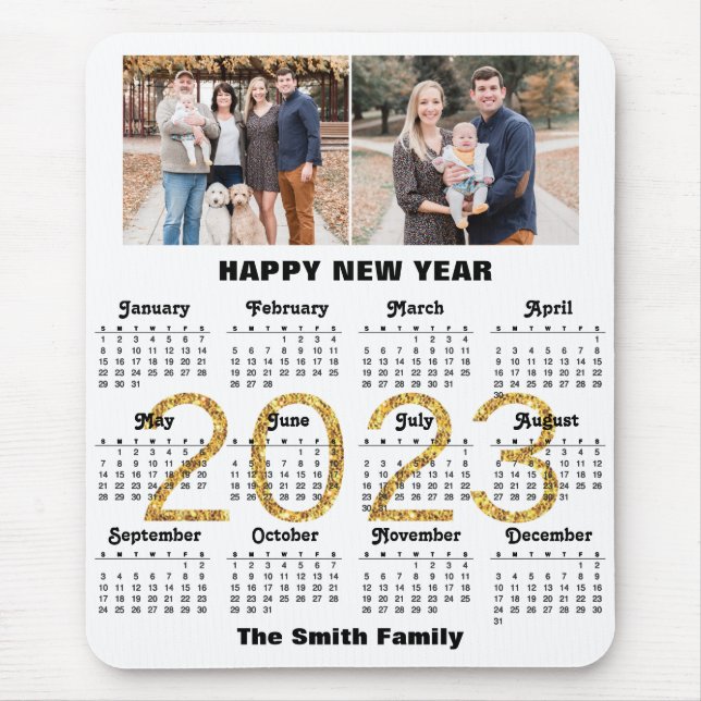 2023 Calendar Family Photo Gold Script Custom Mouse Mat (Front)
