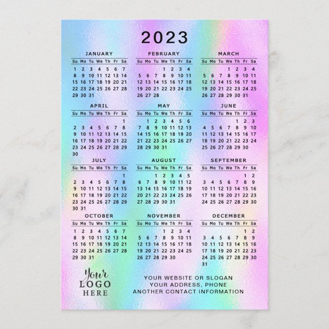 2023 Calendar Full Year Faux Holographic Ombre Programme (Front)