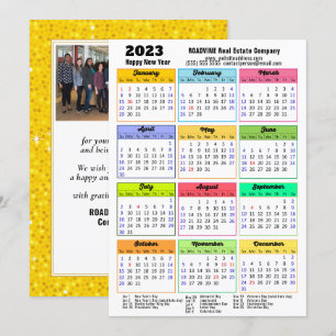 2023 Calendar Gold Glitter Modern Corporate Photo Holiday Card