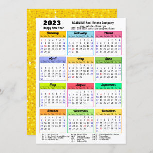 2023 Calendar Gold Glitter Modern Script Corporate Holiday Card