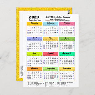 2023 Calendar Gold Glitter Modern Script Corporate Postcard