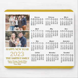 2023 Calendar Gold Script Simple Family Photo Mous Mouse Mat