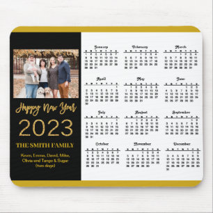 2023 Calendar Gold Script Simple Family Photo Mouse Mat