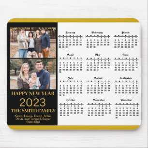 2023 Calendar Gold Script Simple Family Photo Mouse Mat