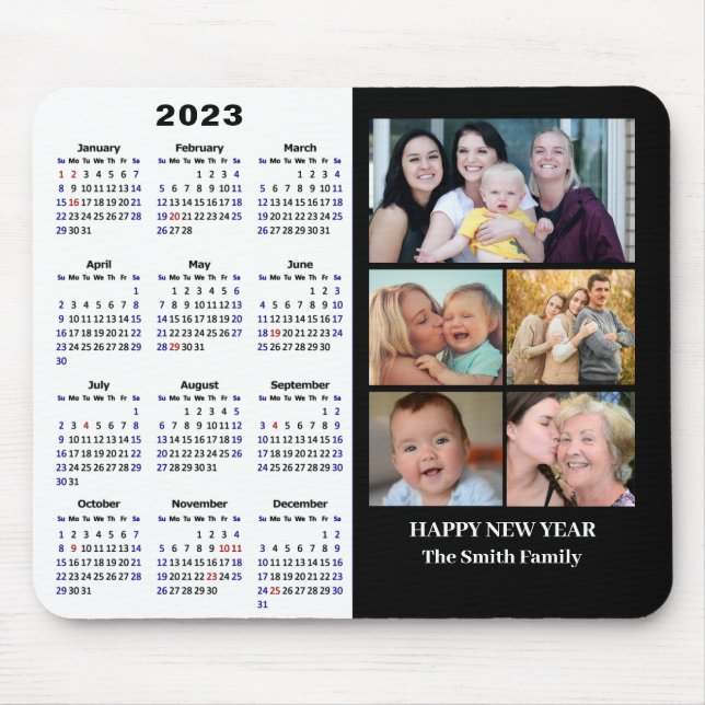 2023 Calendar Minimalist 5 Family Photo Modern Mouse Mat (Front)