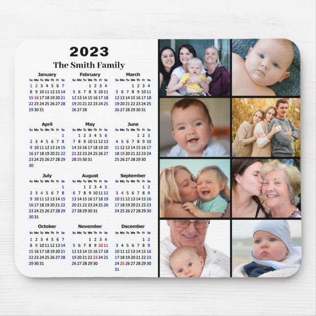 2023 Calendar Minimalist 8 Family Photo Custom Mouse Mat (Front)