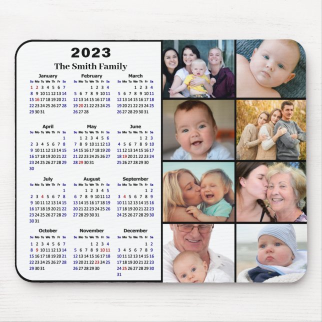 2023 Calendar Minimalist 8 Family Photo Custom Mouse Mat (Front)
