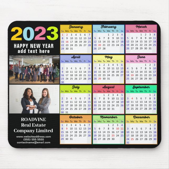 2023 Calendar Modern 2 Photo Custom Business Mouse Mat (Front)