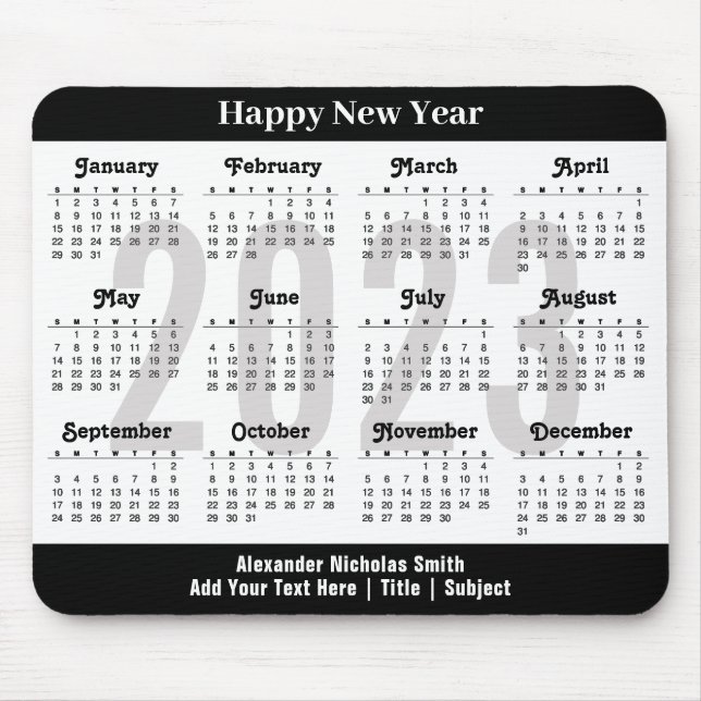2023 Calendar Modern Black and White Minimalist  Mouse Mat (Front)