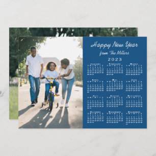 2023 Calendar Modern Blue 2 Photo Happy New Year Holiday Card