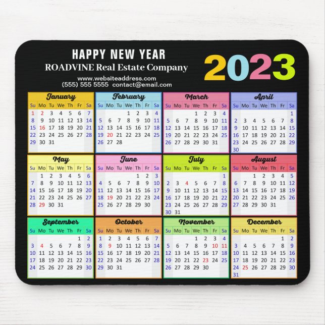 2023 Calendar Modern Colourful Custom Business Mouse Mat (Front)