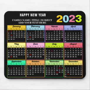 2023 Calendar Modern Custom White on Black Mouse Mat