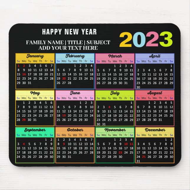 2023 Calendar Modern Custom White on Black Mouse Mat (Front)
