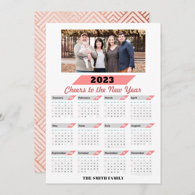 2023 Calendar Modern Family Photo Greeting Holiday Card (Front/Back)