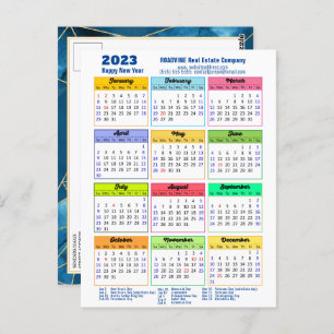 2023 Calendar Modern Geometric Blue Business Postcard