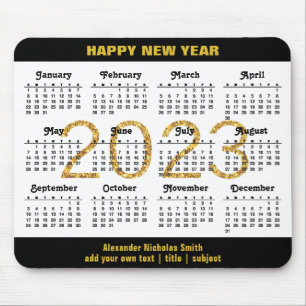 2023 Calendar Modern Gold Black Script Minimalist Mouse Mat