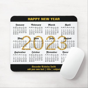 2023 Calendar Modern Gold Black Script Minimalist Mouse Mat