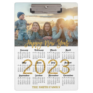 2023 Calendar Modern Gold Glitter Script Photo Clipboard