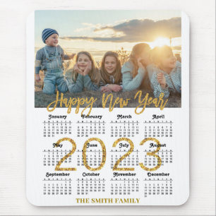 2023 Calendar Modern Gold Glitter Script Photo Mouse Mat