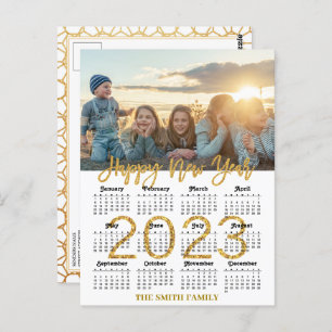 2023 Calendar Modern Gold Glitter Script Photo Postcard
