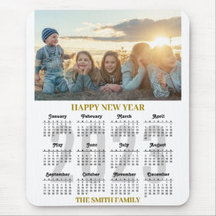 2023 Calendar Modern Gold Script Family Photo Mouse Mat