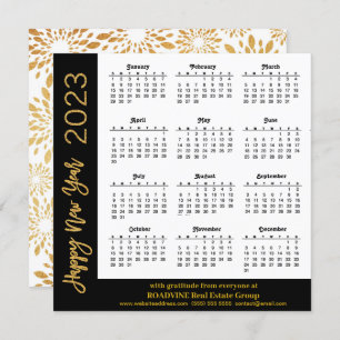 2023 Calendar Modern Gold Script on Black Business Holiday Card