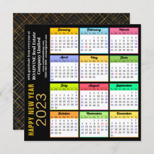 2023 Calendar Modern Gold Script on Black Business Holiday Card