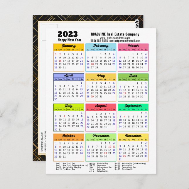 2023 Calendar Modern Script Minimalist Business Postcard (Front/Back)