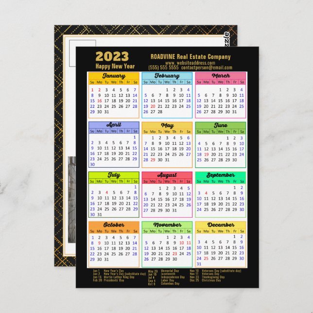 2023 Calendar Modern Script Simple Business Photo Postcard (Front/Back)