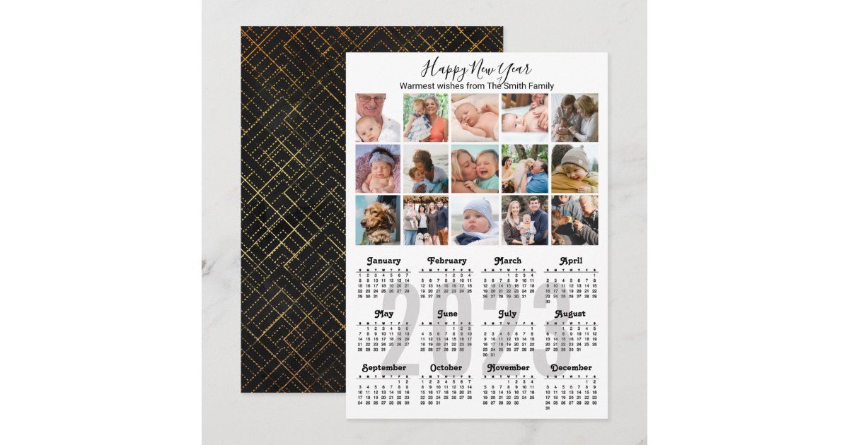 2023 Calendar Multi Photo Cute Script Modern Black Holiday Card | Zazzle