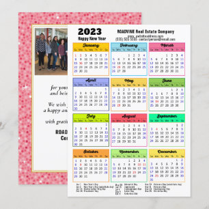 2023 Calendar Pink Glitter Modern Business Photo Holiday Card