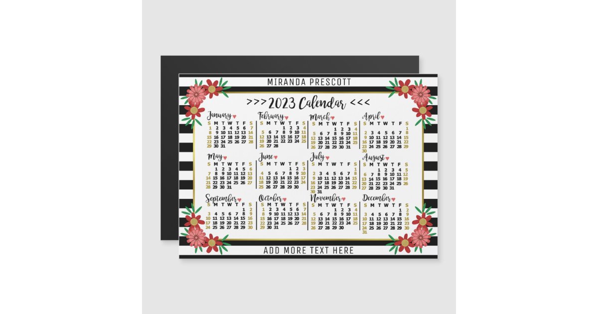 2023 Calendar Preppy Floral Stripes Custom Name Magnetic Invitation ...