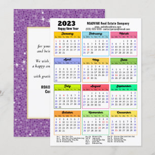2023 Calendar Purple Glitter Modern Corporate Holiday Card